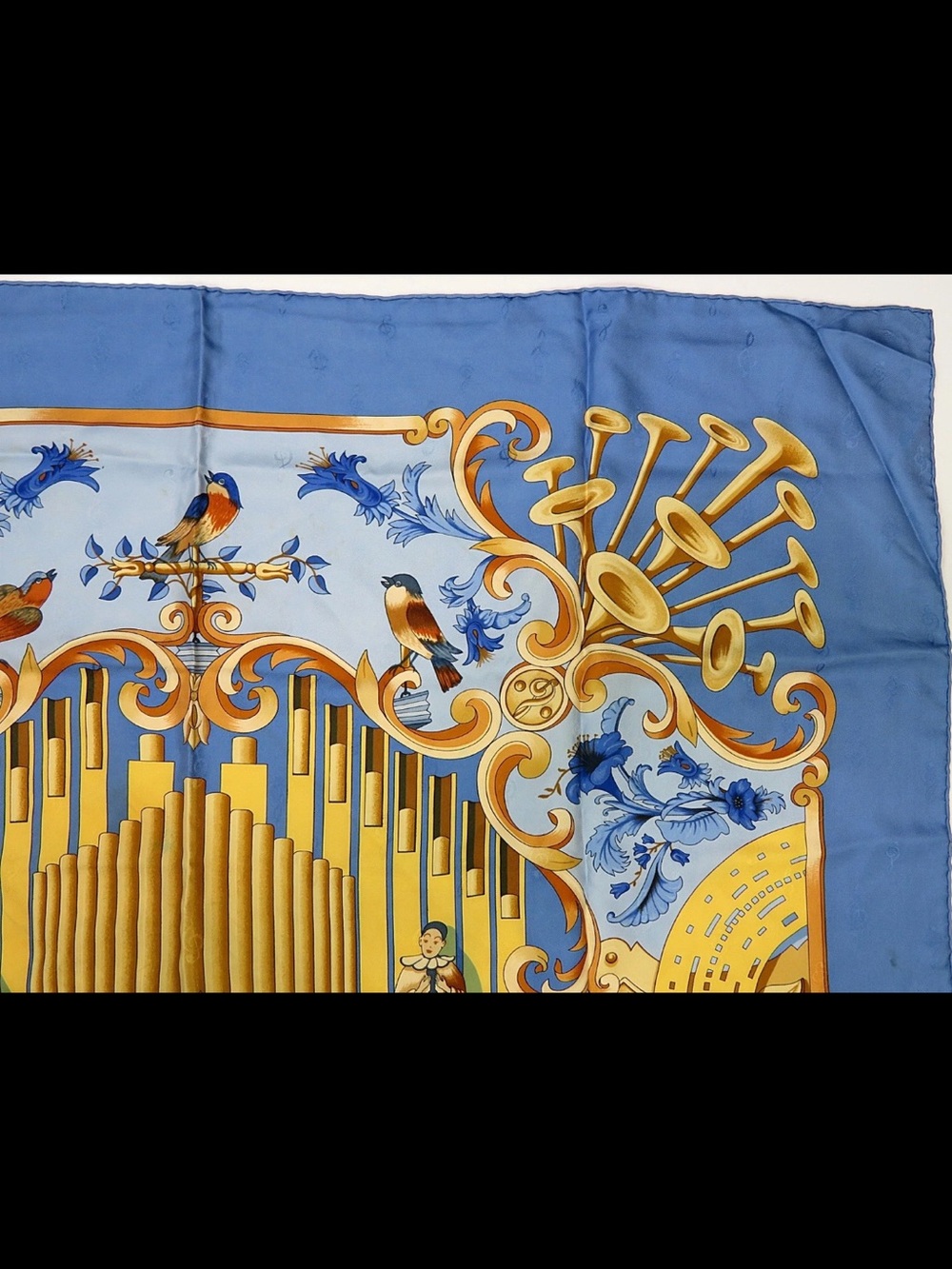 Hermes Blue and Gold Organ-Themed Silk Scarf - Picture 3 of 12